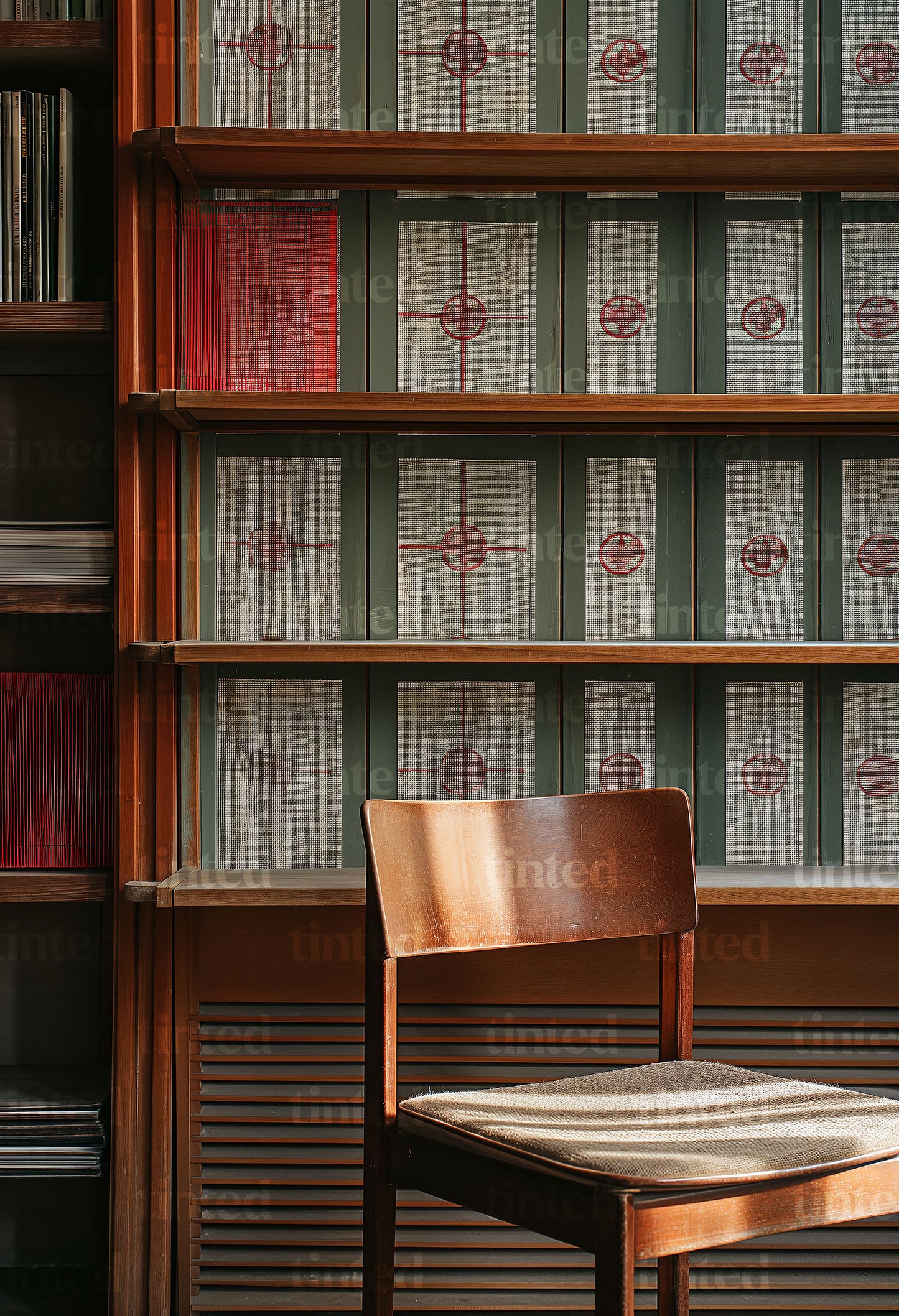 tinted-a-chair-in-front-of-a-wooden-shelf-93b94ff59a08