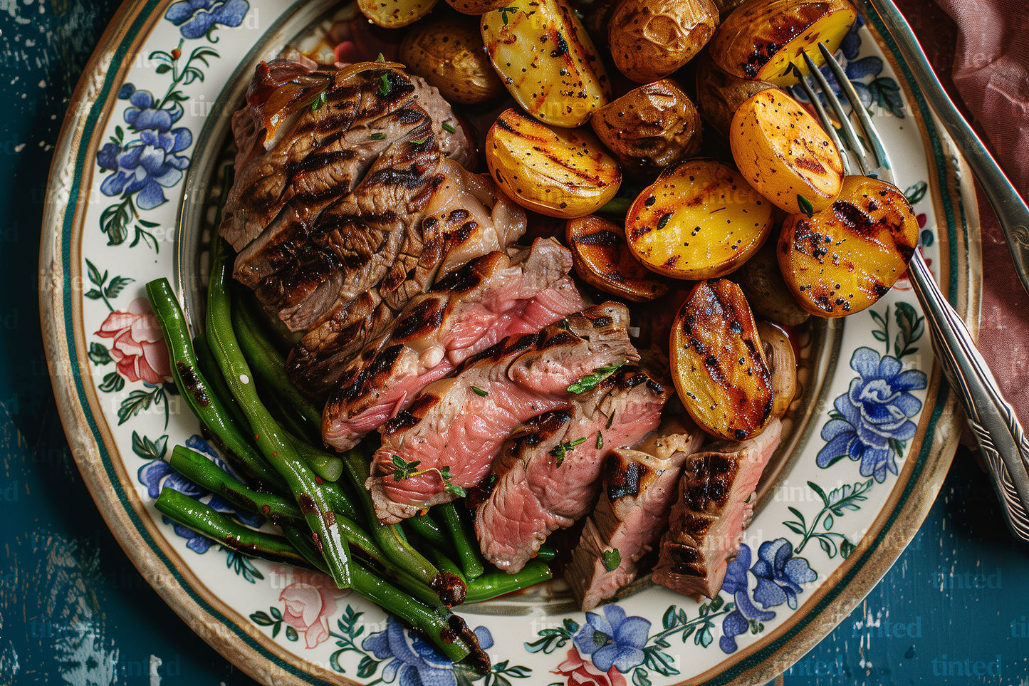 tinted-top-view-grilled-beef-with-green-beans-and-potatoes-97b6f0cae8b7