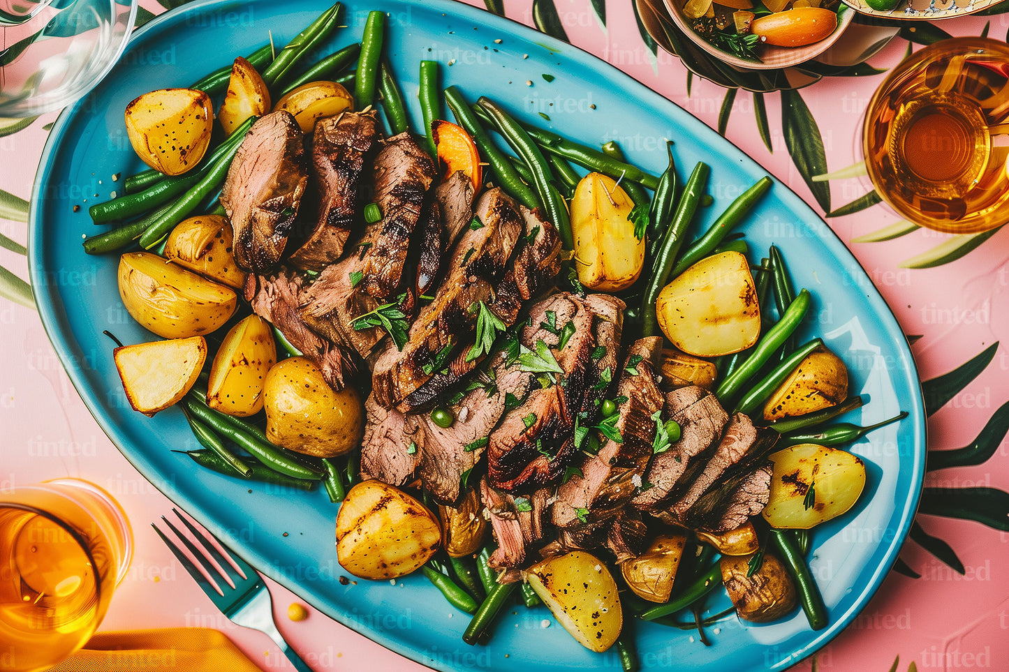 tinted-top-view-grilled-beef-with-green-beans-and-potatoes-9e955fed32a1